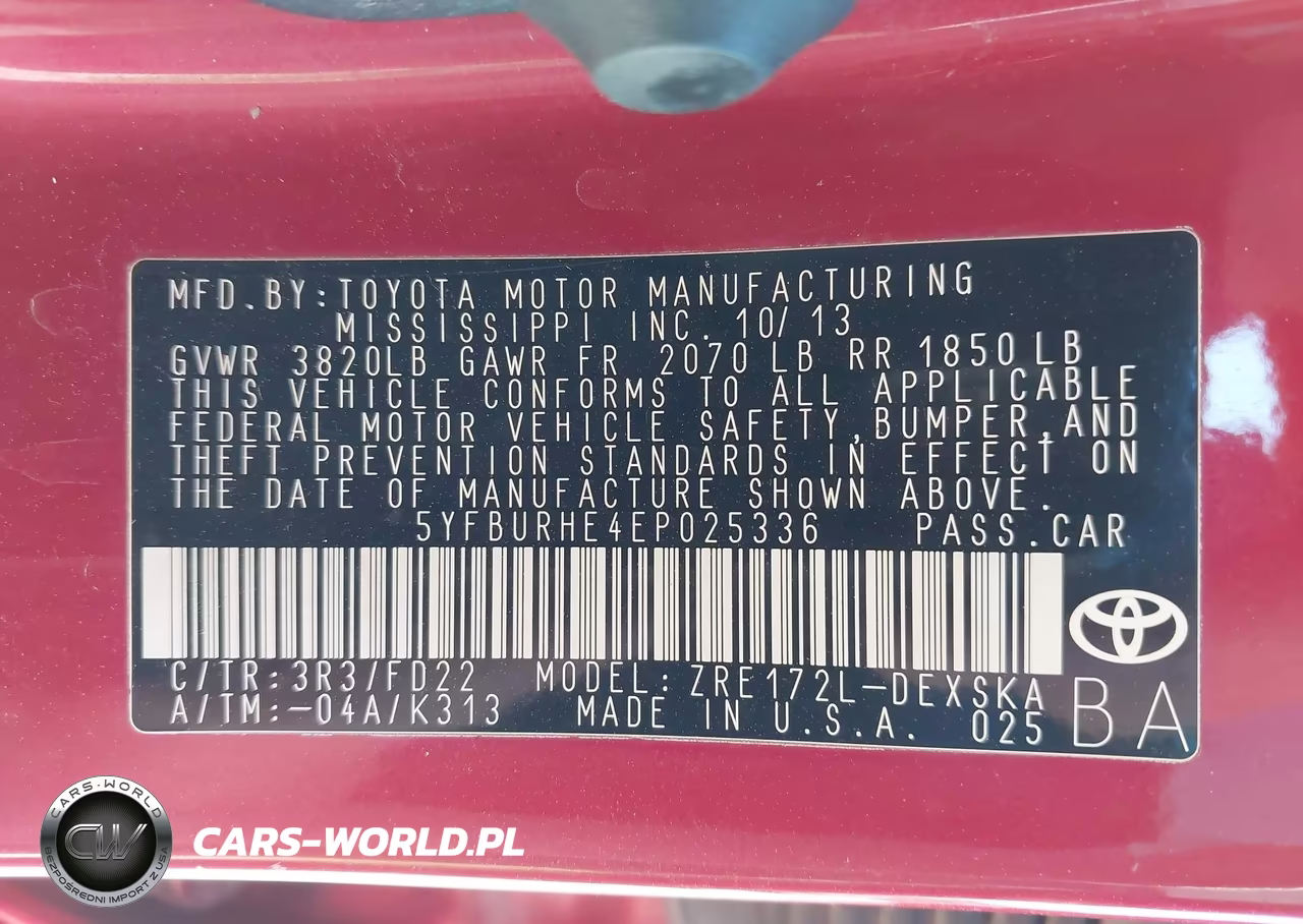 2014 Toyota Corolla S Plus VIN:5YFBURHE4EP025336 - 9