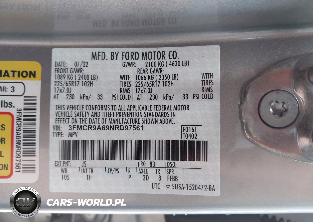 2022 Ford Bronco Sport VIN:3FMCR9A69NRD97561 - 9