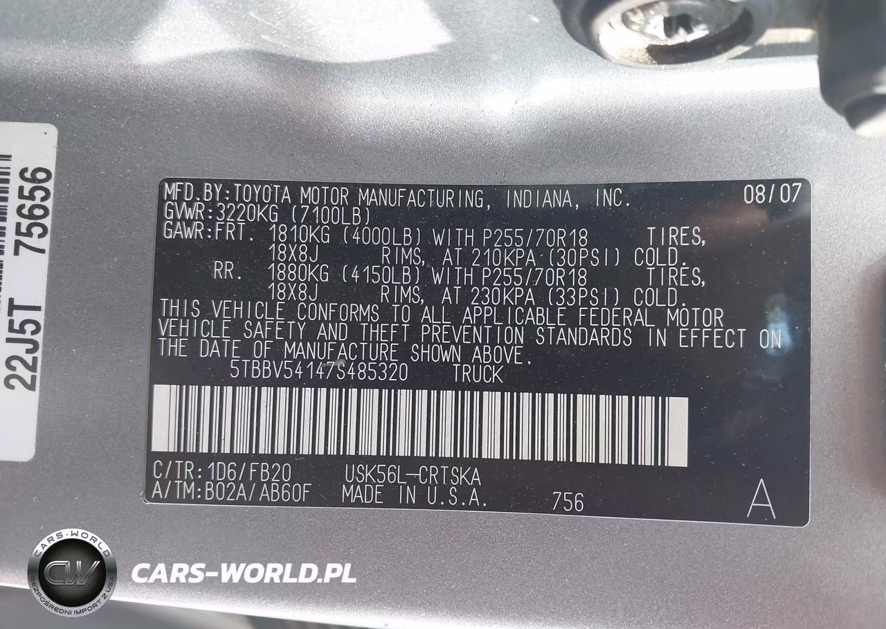 2007 Toyota Tundra Sr5 5.7L V8 VIN:5TBBV54147S485320 - 9