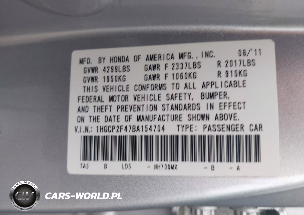 2011 Honda Accord 2.4 Lx-P VIN:1HGCP2F47BA154704 - 9