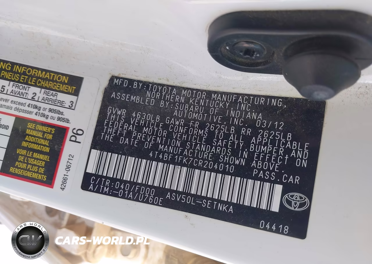 2012 Toyota Camry Le VIN:4T4BF1FK7CR204010 - 9