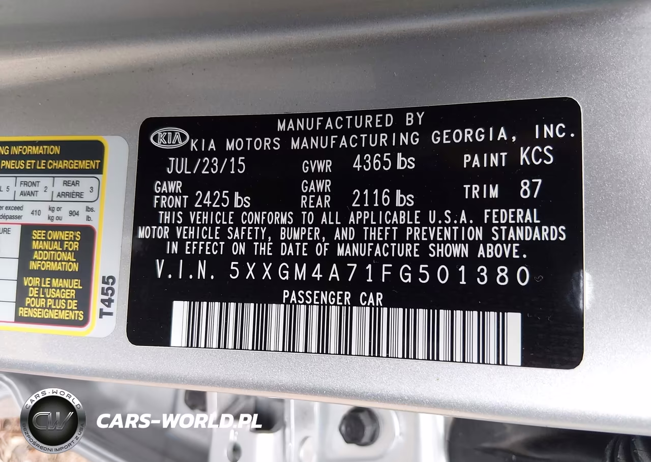 2015 Kia Optima Lx VIN:5XXGM4A71FG501380 - 9
