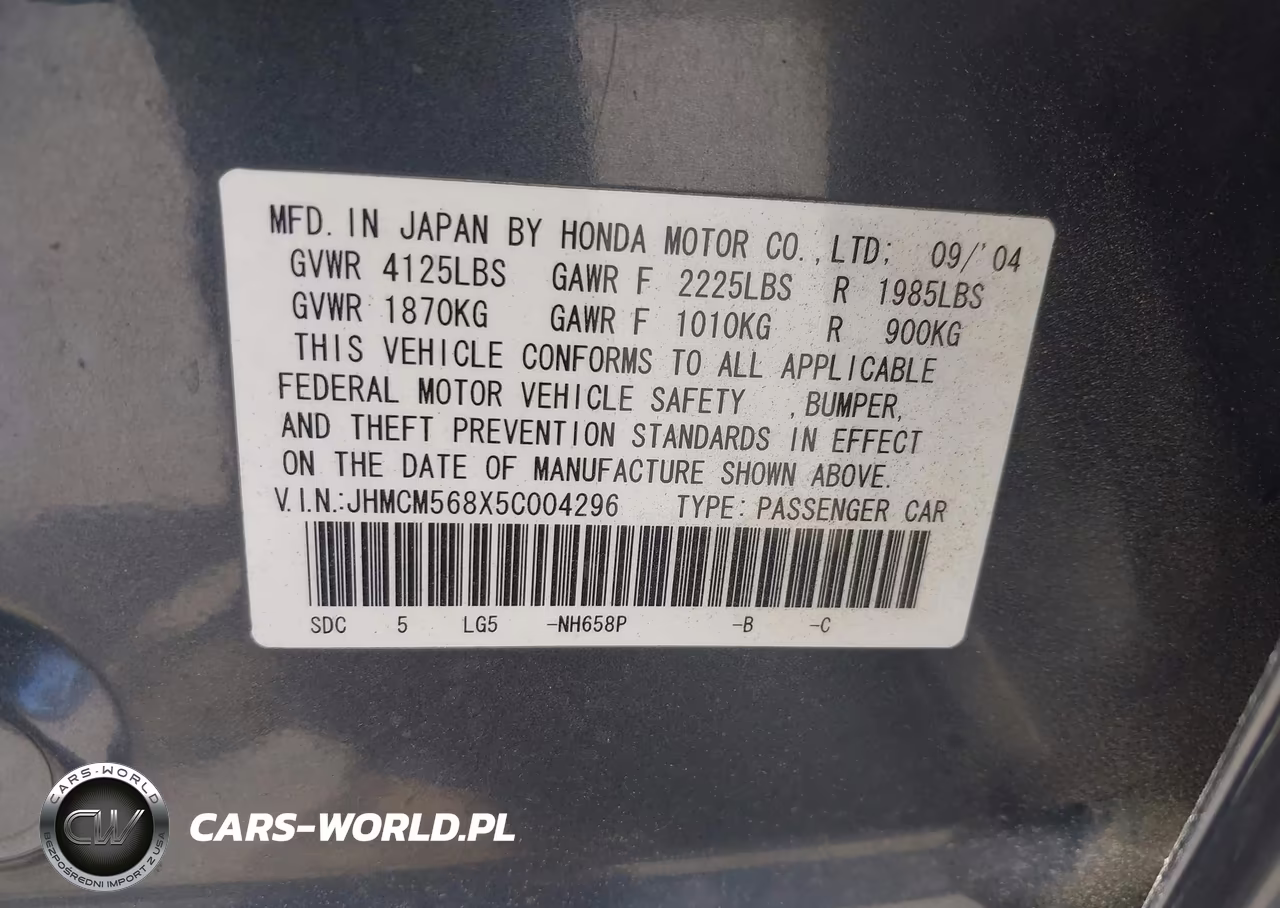 2005 Honda Accord 2.4 Ex VIN:JHMCM568X5C004296 - 9