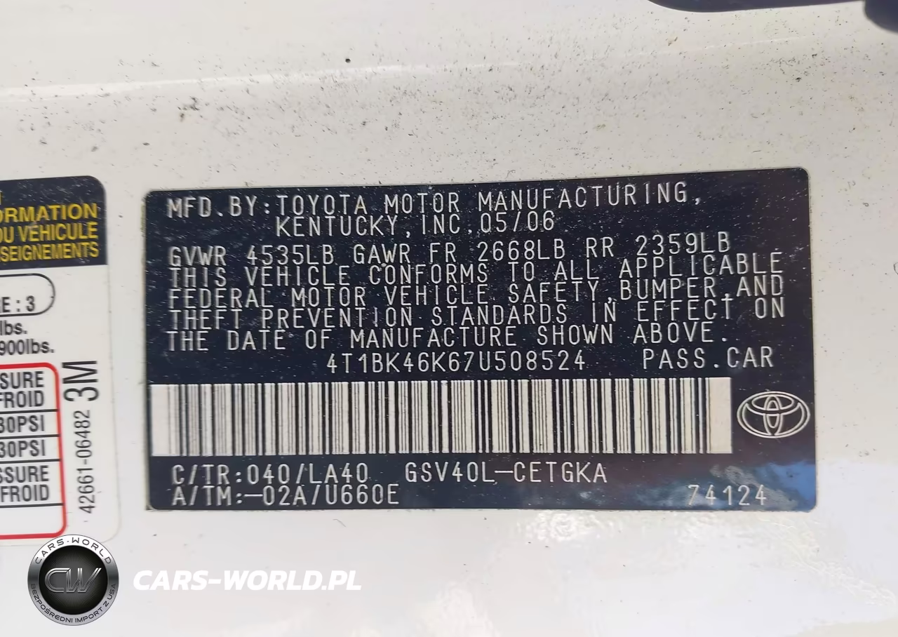 2007 Toyota Camry Xle V6 VIN:4T1BK46K67U508524 - 9