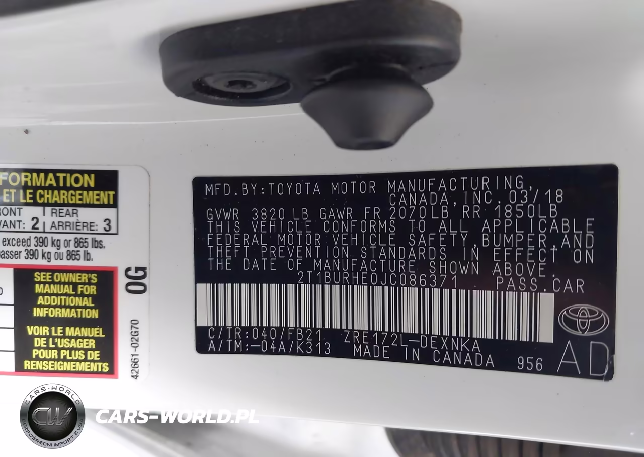 2018 Toyota Corolla Le VIN:2T1BURHE0JC086371 - 9