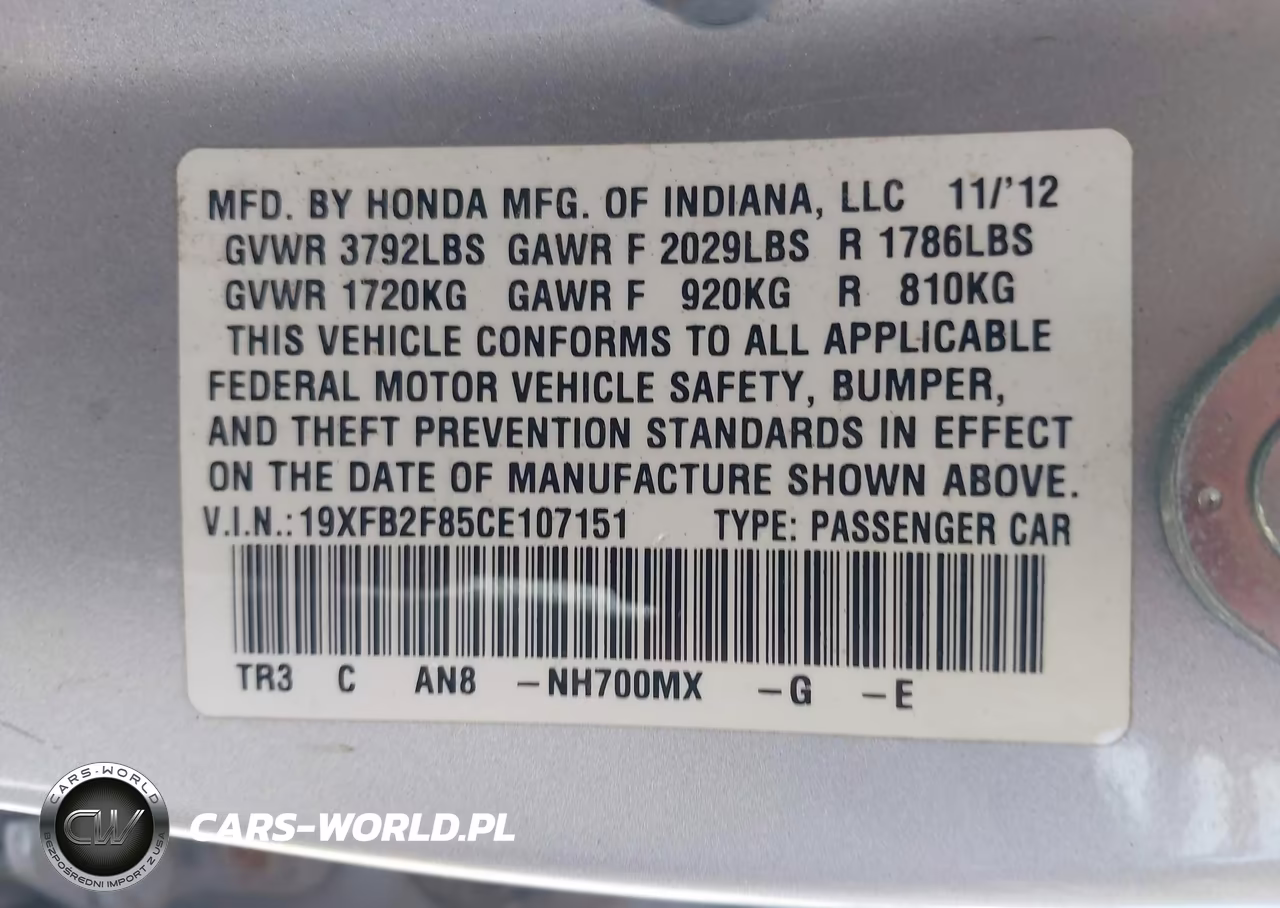 2012 Honda Civic Ex VIN:19XFB2F85CE107151 - 9