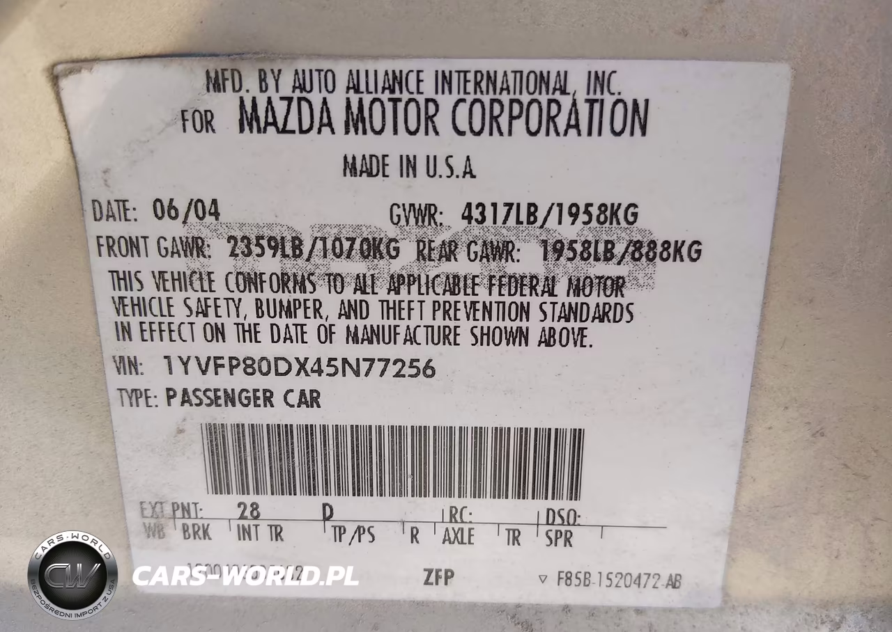 2004 Mazda Mazda6 S VIN:1YVFP80DX45N77256 - 9