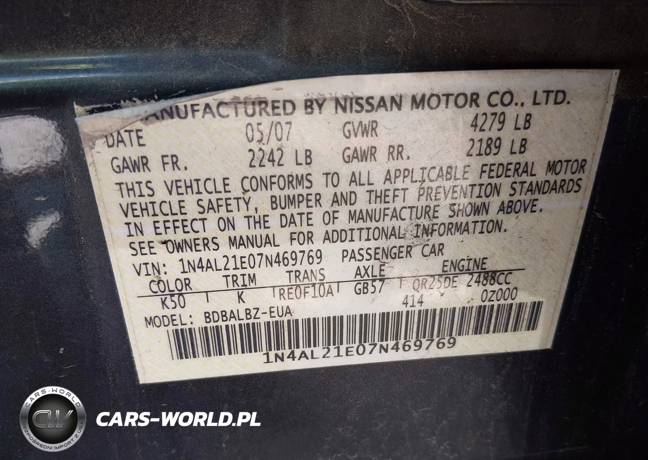 2007 Nissan Altima 2.5 S VIN:1N4AL21E07N469769 - 9