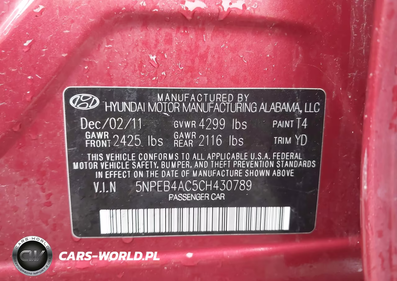 2012 Hyundai Sonata Gls VIN:5NPEB4AC5CH430789 - 9
