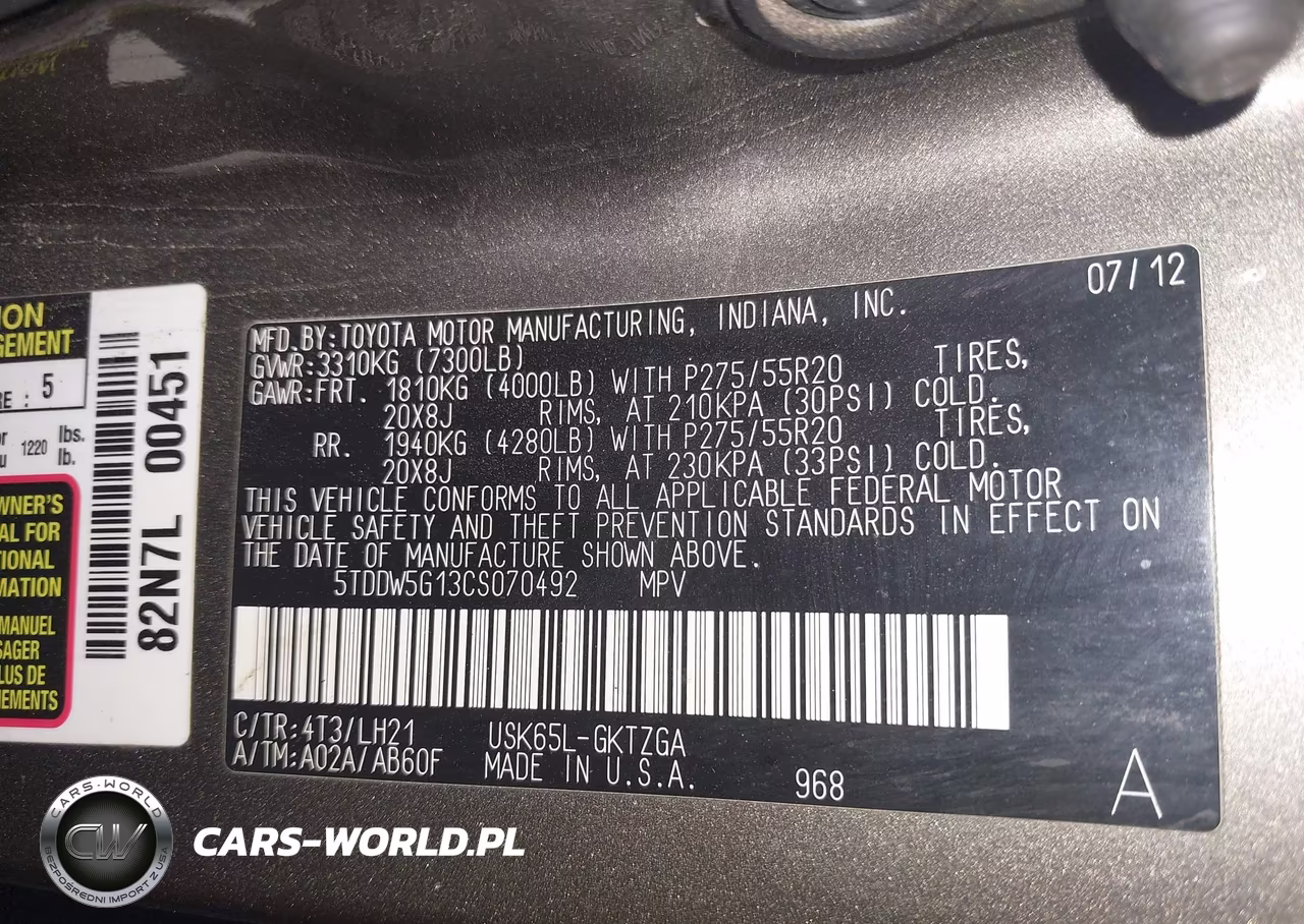 2012 Toyota Sequoia Platinum 5.7L V8 VIN:5TDDW5G13CS070492 - 9