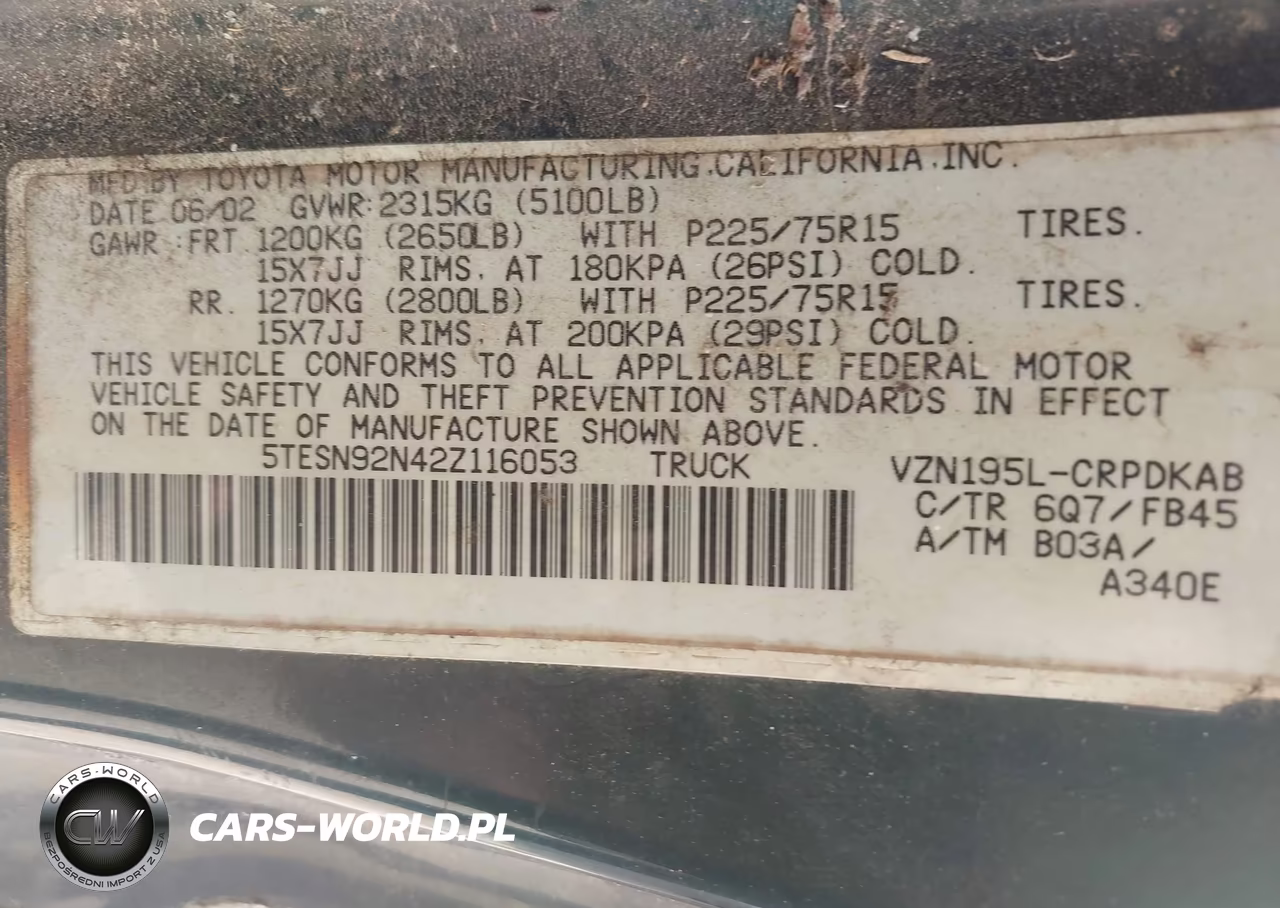 2002 Toyota Tacoma Prerunner V6 VIN:5TESN92N42Z116053 - 9
