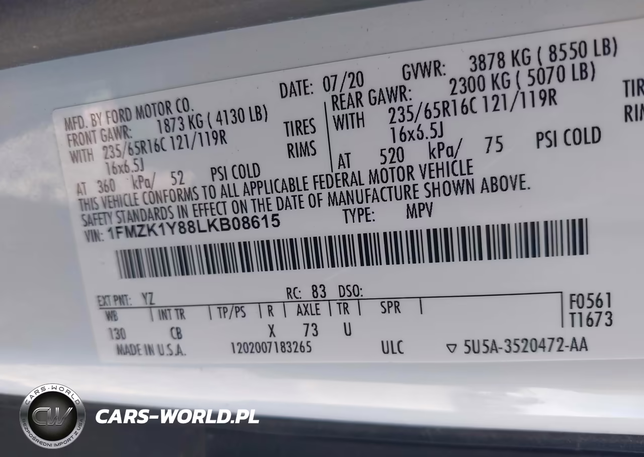 2020 Ford Transit-150 Passenger Van Xl VIN:1FMZK1Y88LKB08615 - 9