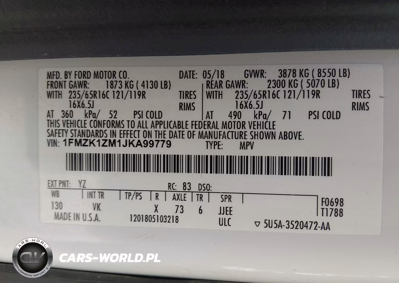 2018 Ford Transit-150 Xl-Xlt VIN:1FMZK1ZM1JKA99779 - 9