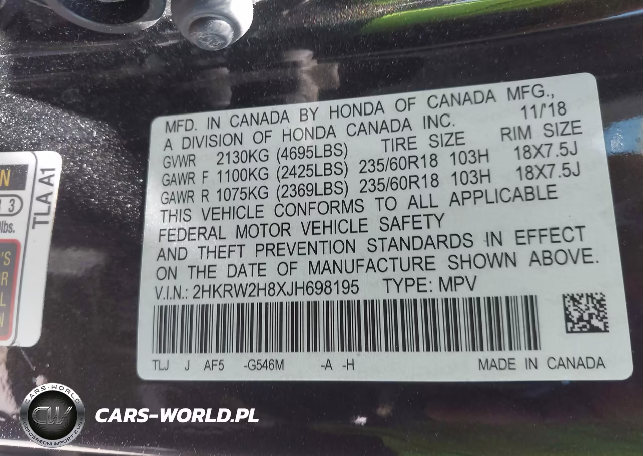 2018 Honda Cr-V Ex-L-Ex-L Navi VIN:2HKRW2H8XJH698195 - 9