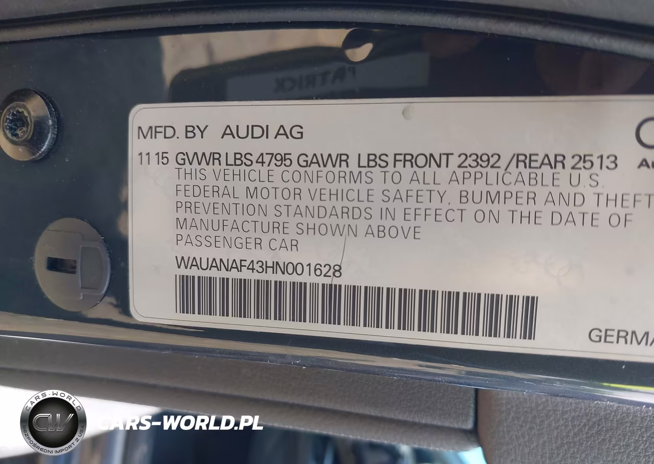 2017 Audi A4 Premium VIN:WAUANAF43HN001628 - 9