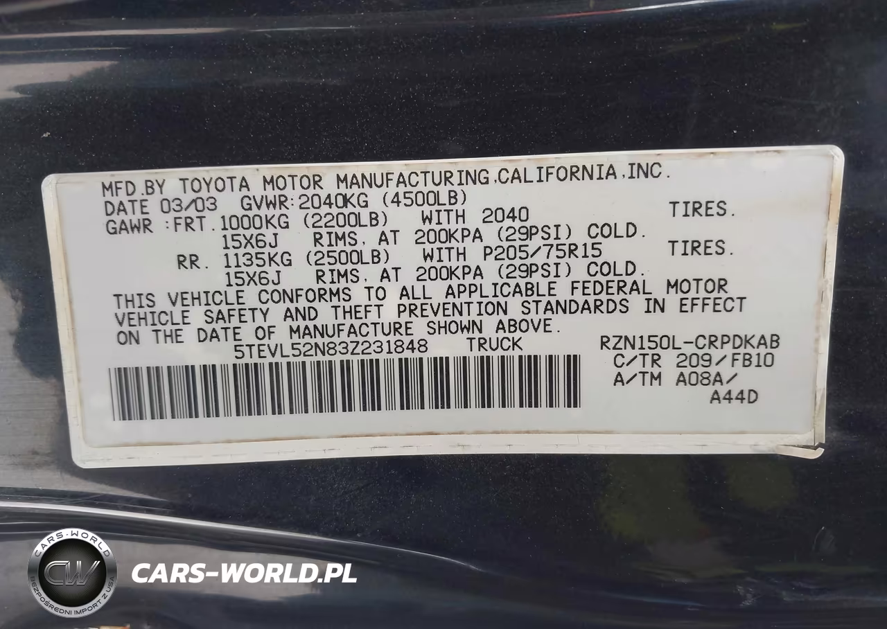 2003 Toyota Tacoma VIN:5TEVL52N83Z231848 - 9