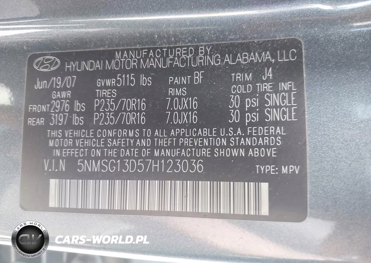 2007 Hyundai Santa Fe Gls VIN:5NMSG13D57H123036 - 9