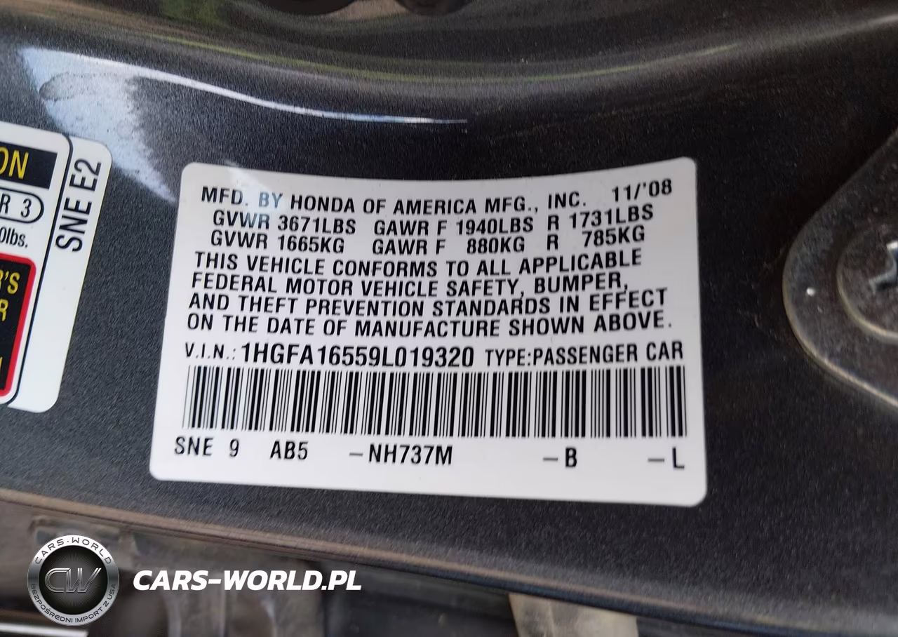2009 Honda Civic Lx VIN:1HGFA16559L019320 - 9