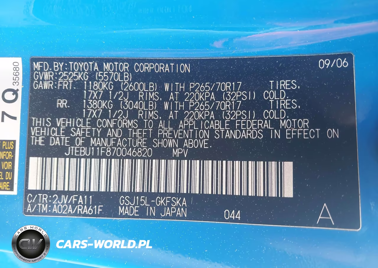 2007 Toyota Fj Cruiser VIN:JTEBU11F870046820 - 9