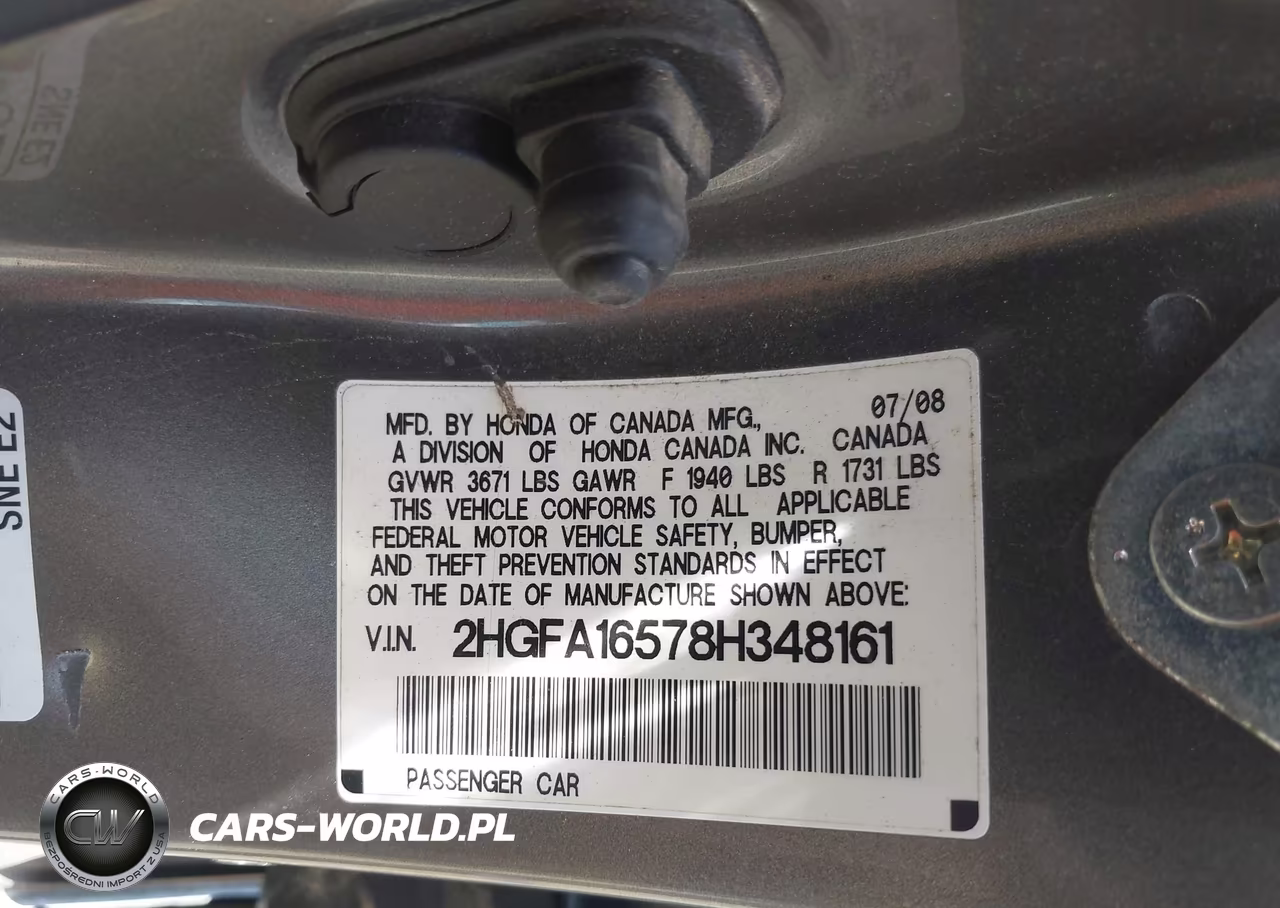 2008 Honda Civic Lx VIN:2HGFA16578H348161 - 9