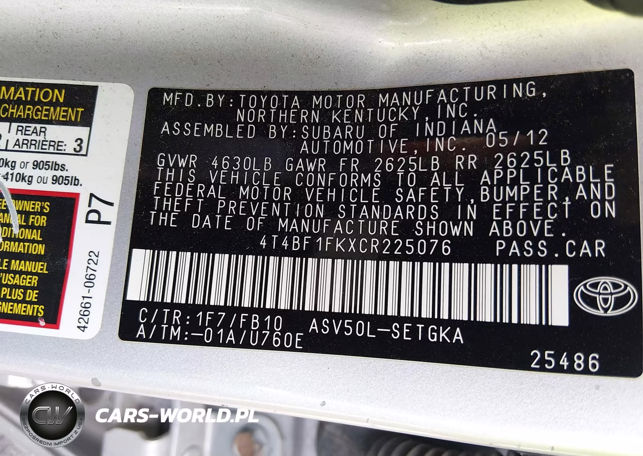 2012 Toyota Camry Xle VIN:4T4BF1FKXCR225076 - 9