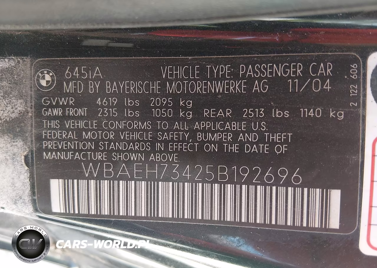 2005 BMW 645Ci VIN:WBAEH73425B192696 - 9
