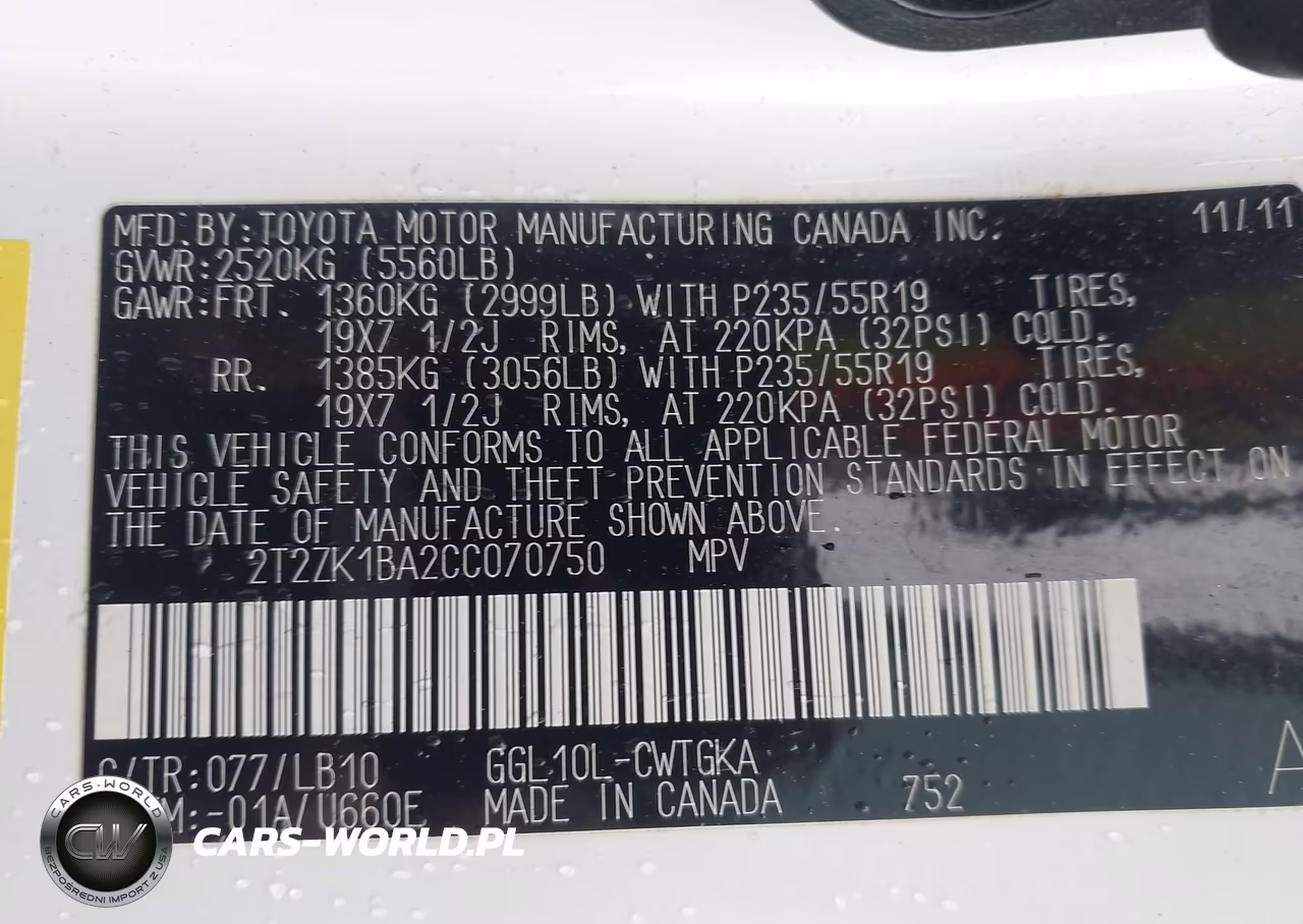2012 Lexus Rx 350 VIN:2T2ZK1BA2CC070750 - 9