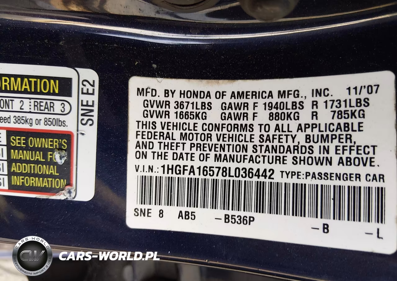 2008 Honda Civic Lx VIN:1HGFA16578L036442 - 9