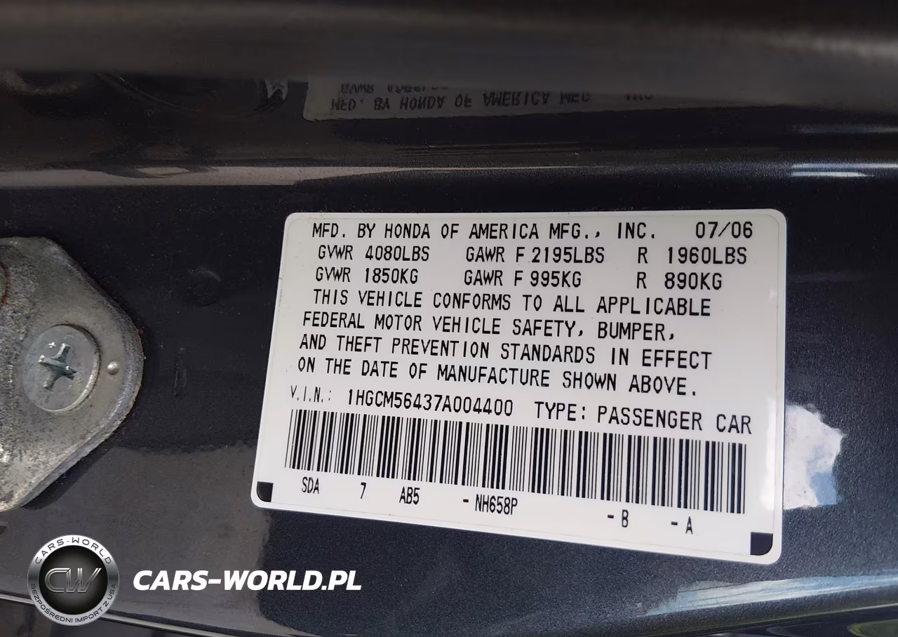 2007 Honda Accord 2.4 Lx VIN:1HGCM56437A004400 - 9