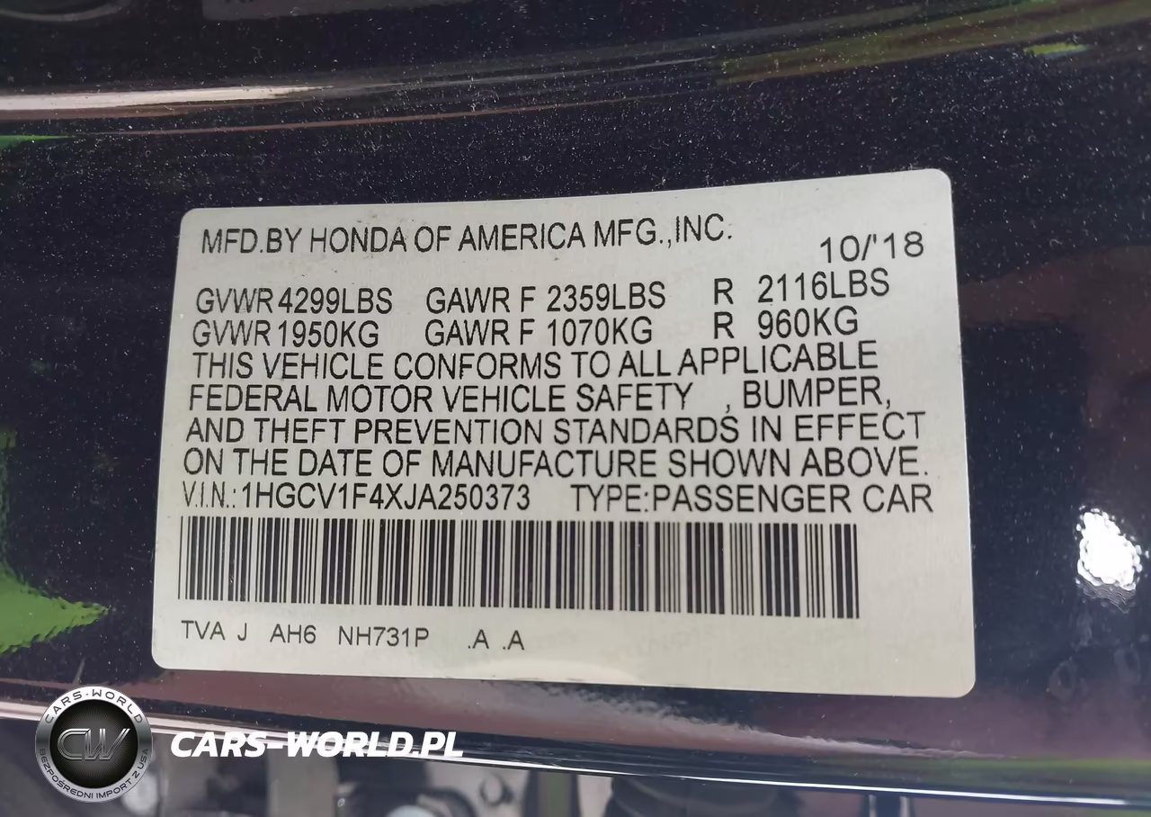 2018 Honda Accord Ex VIN:1HGCV1F4XJA250373 - 9