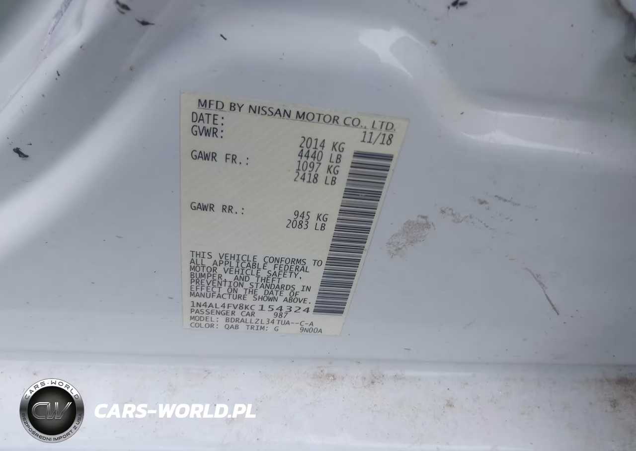 2019 Nissan Altima 2.0 Edition One VIN:1N4AL4FV8KC154324 - 9