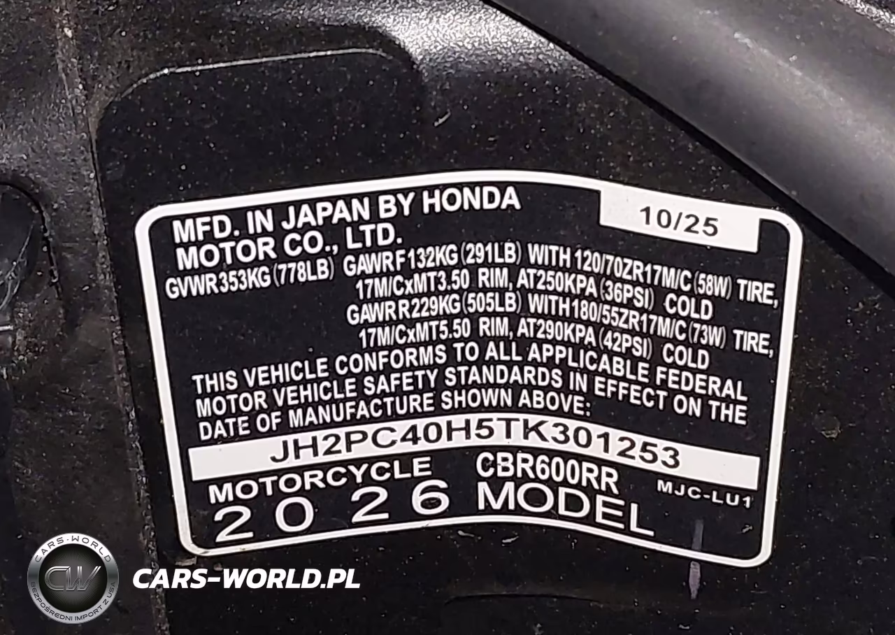 2026 Honda Cbr600 Rr VIN:JH2PC40H5TK301253 - 10