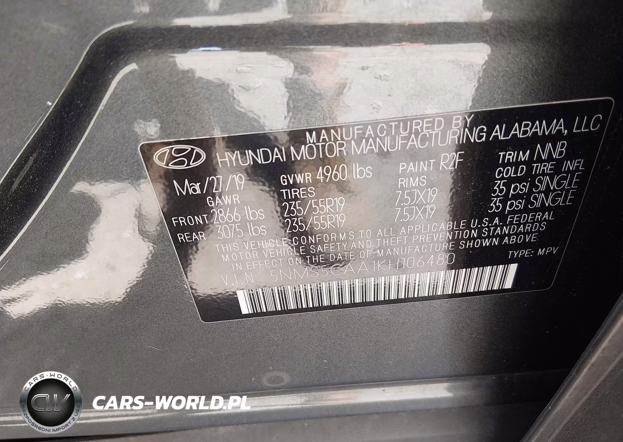 2019 Hyundai Santa Fe Limited 2.0T VIN:5NMS5CAA1KH106480 - 9