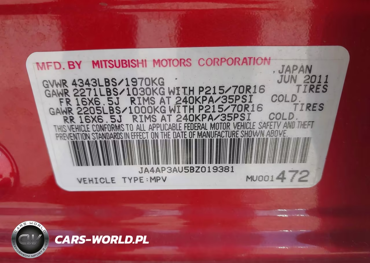 2011 Mitsubishi Outlander Sport Es VIN:JA4AP3AU5BZ019381 - 9
