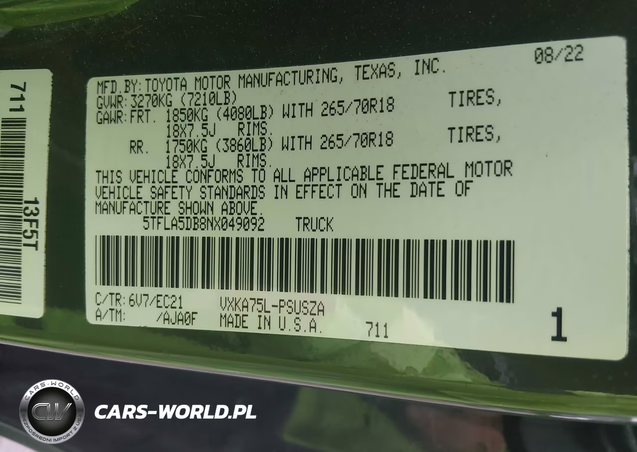 2022 Toyota Tundra Sr5 VIN:5TFLA5DB8NX049092 - 9