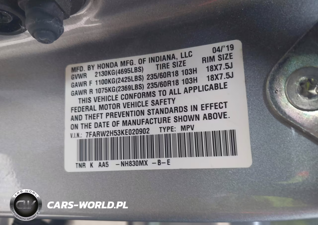 2019 Honda Cr-V Ex VIN:7FARW2H53KE020902 - 9