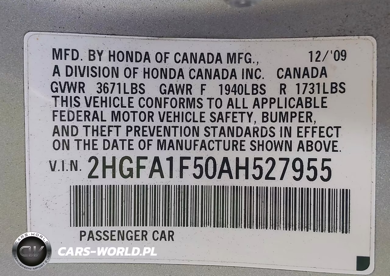 2010 Honda Civic Lx VIN:2HGFA1F50AH527955 - 9