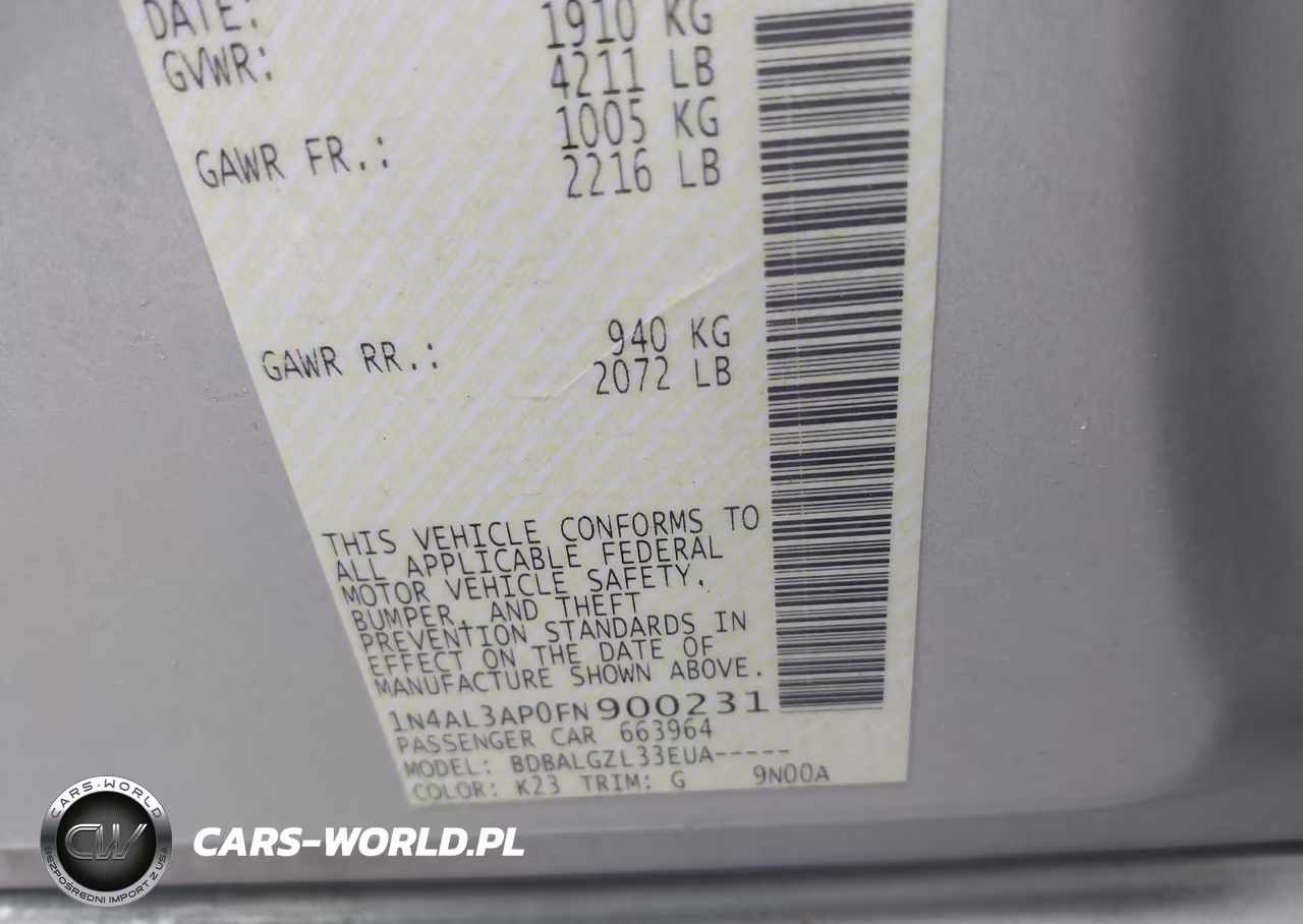 2015 Nissan Altima 2.5-2.5 S-2.5 Sl-2.5 Sv VIN:1N4AL3AP0FN900231 - 9