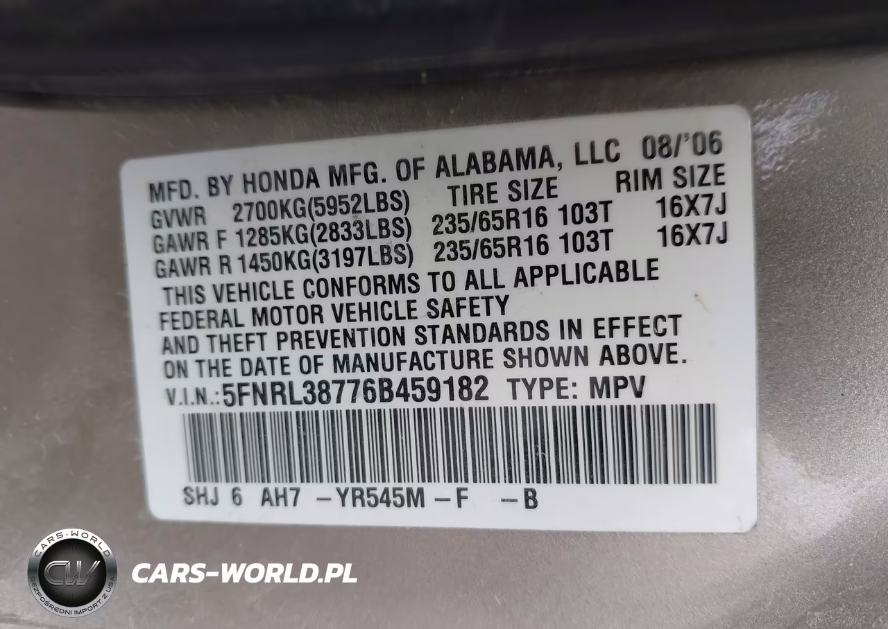 2006 Honda Odyssey Ex-L VIN:5FNRL38776B459182 - 9