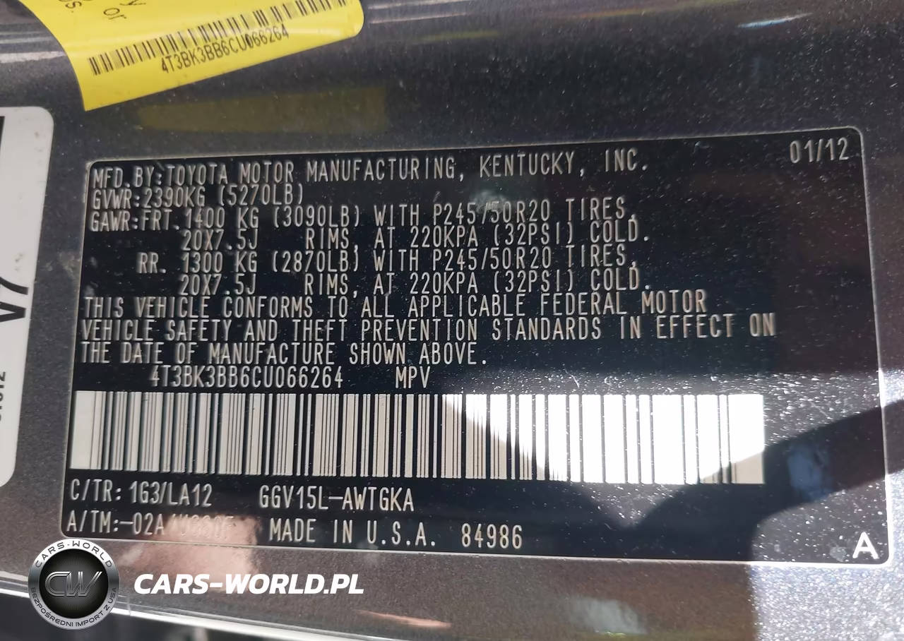 2012 Toyota Venza Xle V6 VIN:4T3BK3BB6CU066264 - 9