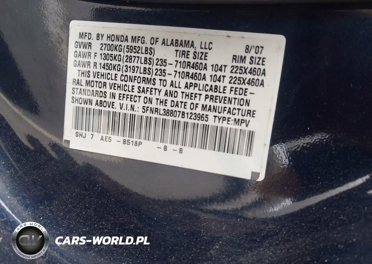 2007 Honda Odyssey Touring VIN:5FNRL38807B123965 - 9