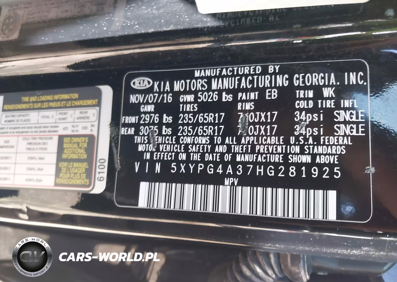 2017 Kia Sorento 2.4L L VIN:5XYPG4A37HG281925 - 9