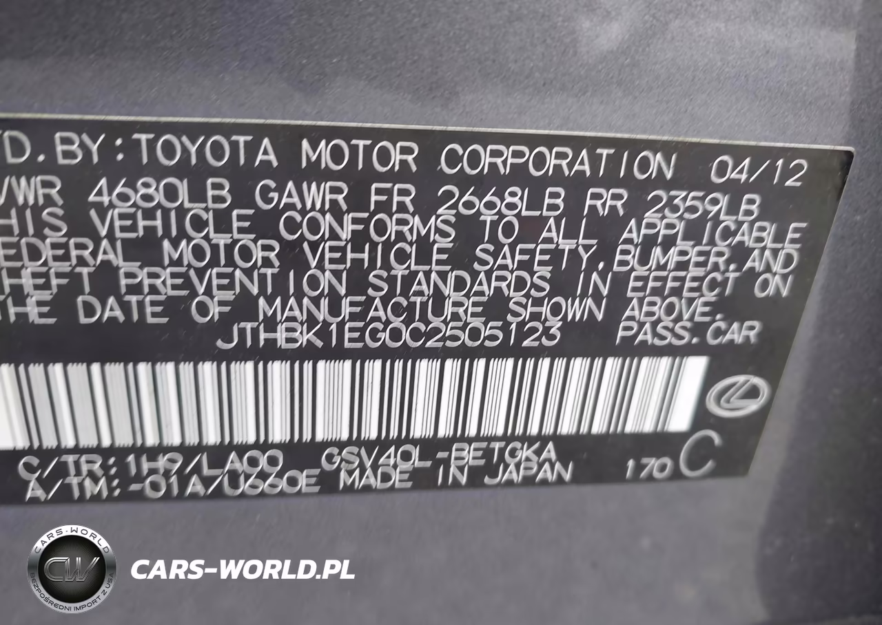 2012 Lexus Es 350 VIN:JTHBK1EG0C2505123 - 9
