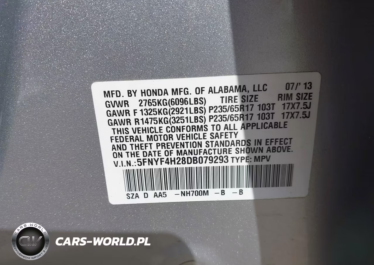 2013 Honda Pilot Lx VIN:5FNYF4H28DB079293 - 9