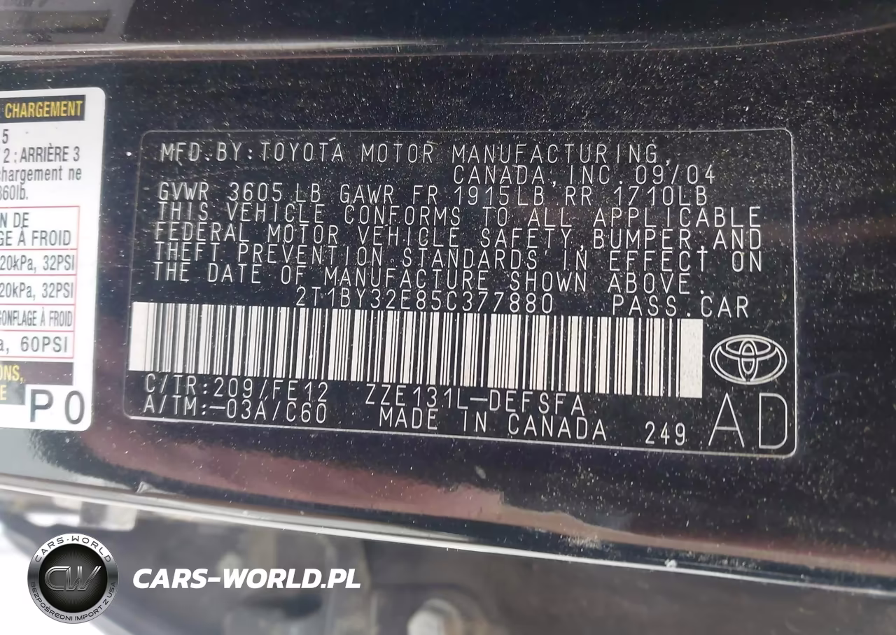 2005 Toyota Corolla Xrs VIN:2T1BY32E85C377880 - 9