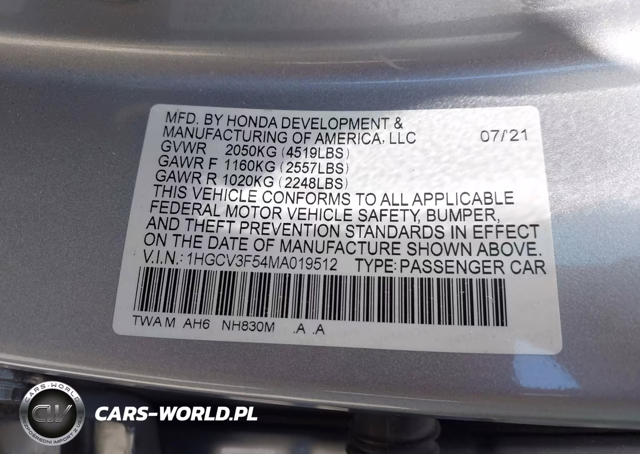 2021 Honda Accord Hybrid Ex-L VIN:1HGCV3F54MA019512 - 9