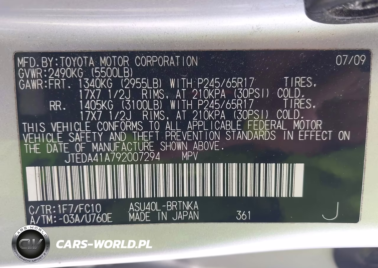 2009 Toyota Highlander VIN:JTEDA41A792007294 - 9