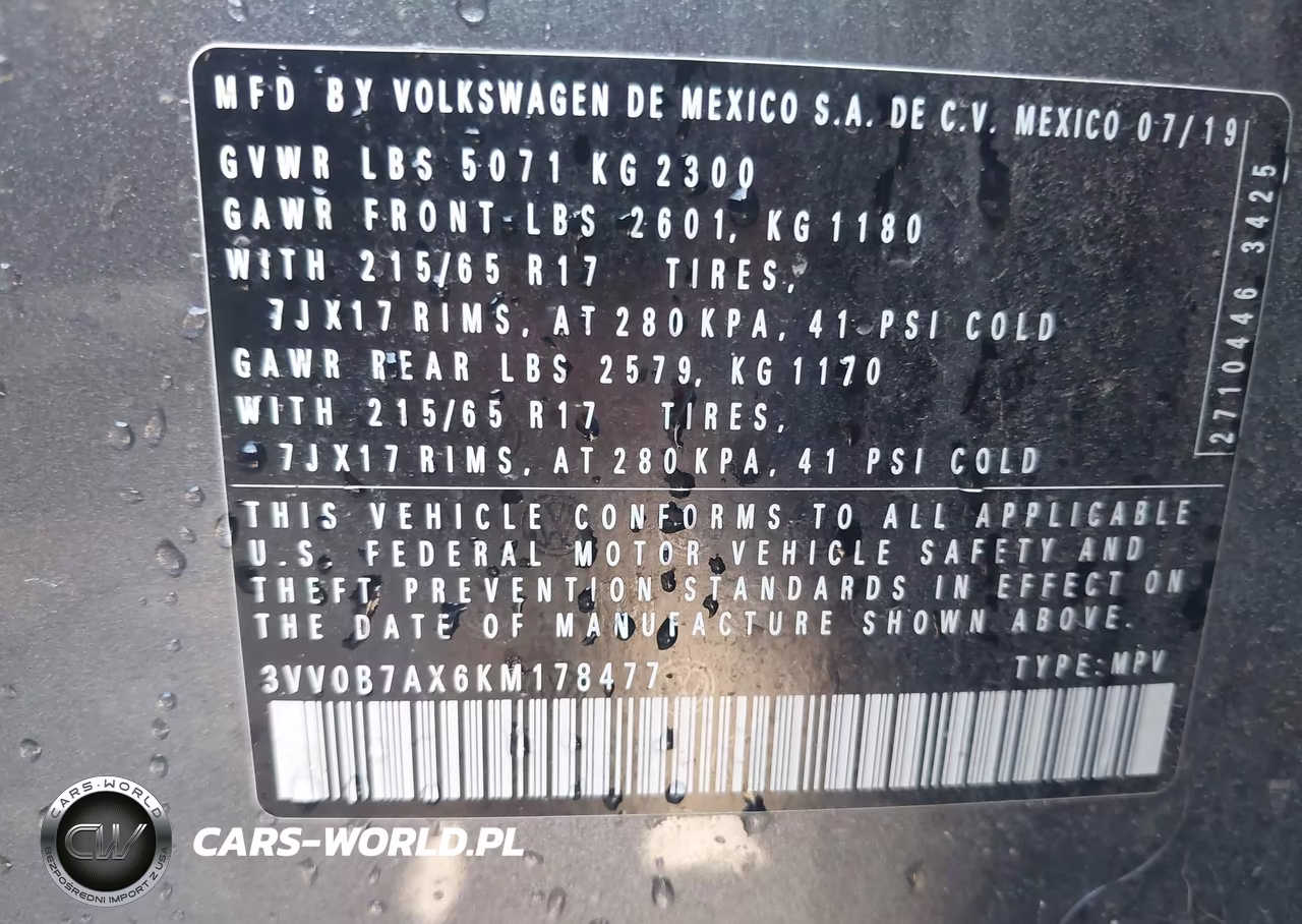 2019 Volkswagen Tiguan 2.0T S VIN:3VV0B7AX6KM178477 - 9