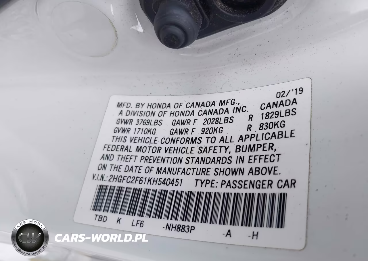 2019 Honda Civic Lx VIN:2HGFC2F61KH540451 - 9