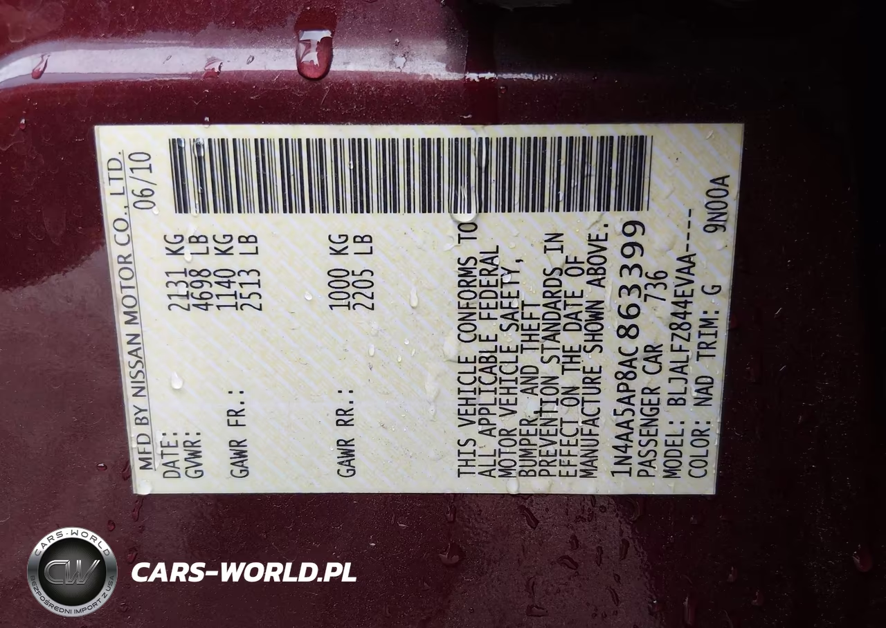 2010 Nissan Maxima 3.5 Sv VIN:1N4AA5AP8AC863399 - 9